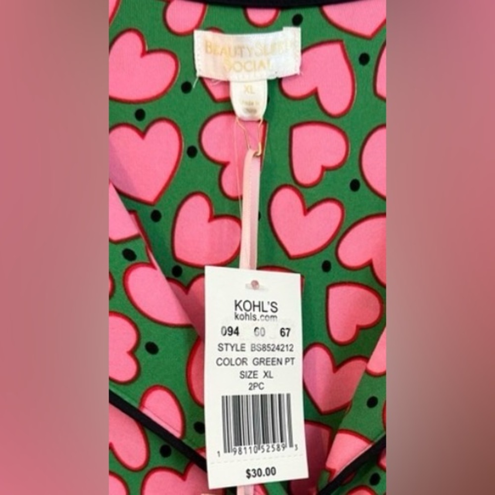 Kohl's Green and Pink Heart Pajama Set - Picture 2 of 6